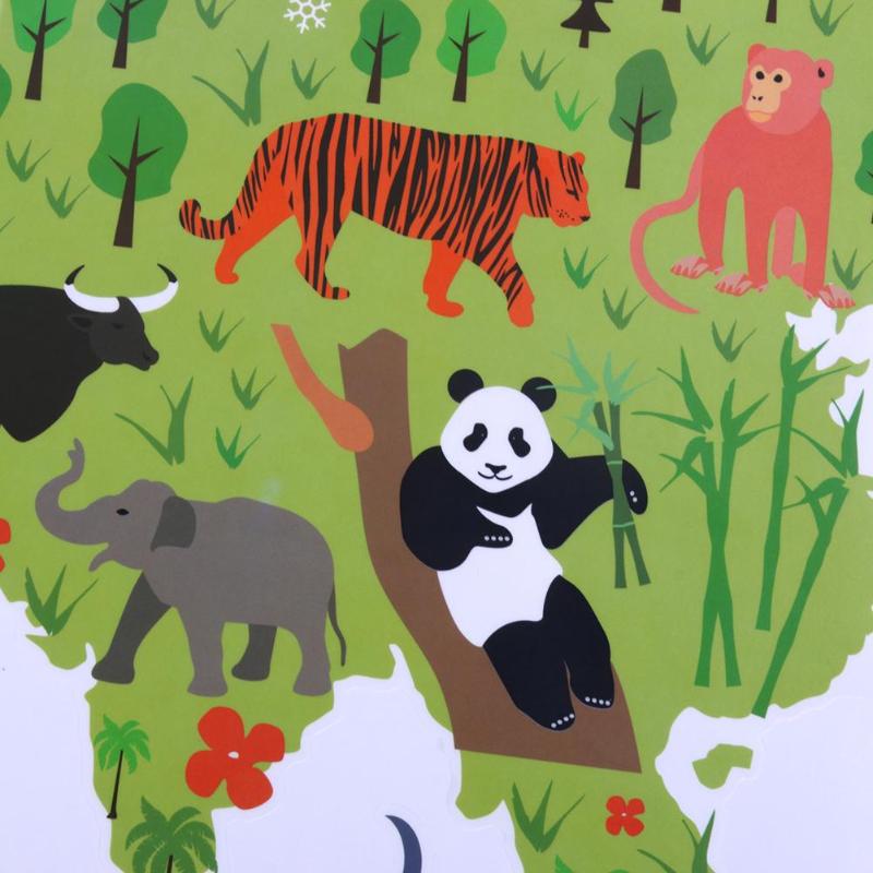 Animal World Map Colorful World Sticker Kids Home Wall Decor DIY Room Art Poster Kids Early Education Supplies 90 X 60 cm