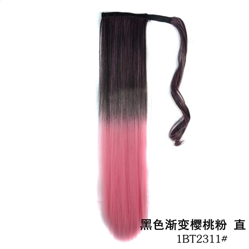 WIGSIN Synthetic Ponytails Wrap Around Clip In Hair Extension 22Inch Long Wavy Ponytail Ombre Red Pink Style Hairpiece for Women: 1BT2311
