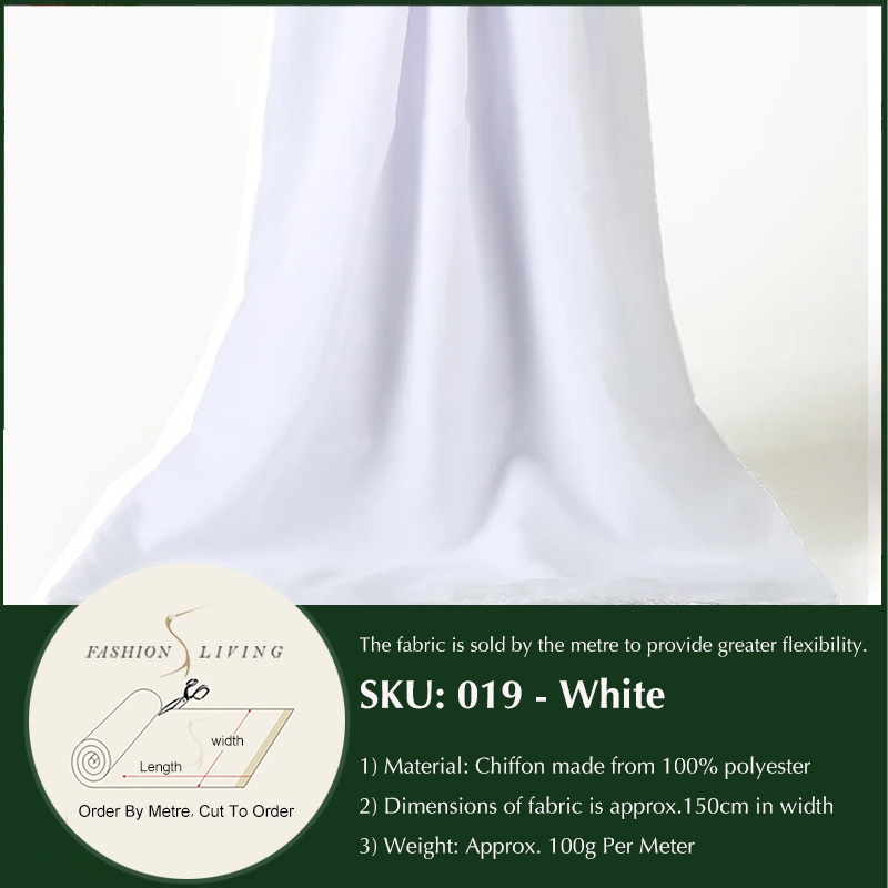 150cm bredt tøj tøj chiffon solidt almindeligt stof ren sommer kjole syemateriale mange farver pr. meter: Hvid