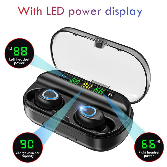 HKFZ Wireless Earphone Bluetooth V5.0 Sports Wireless Headphone LED Display Touch Control Stereo Earbuds with Microphone Headset: style C