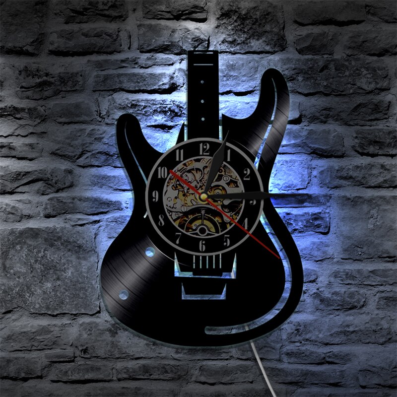 Vinyl record wandklok gitaar drums set art horloge klok