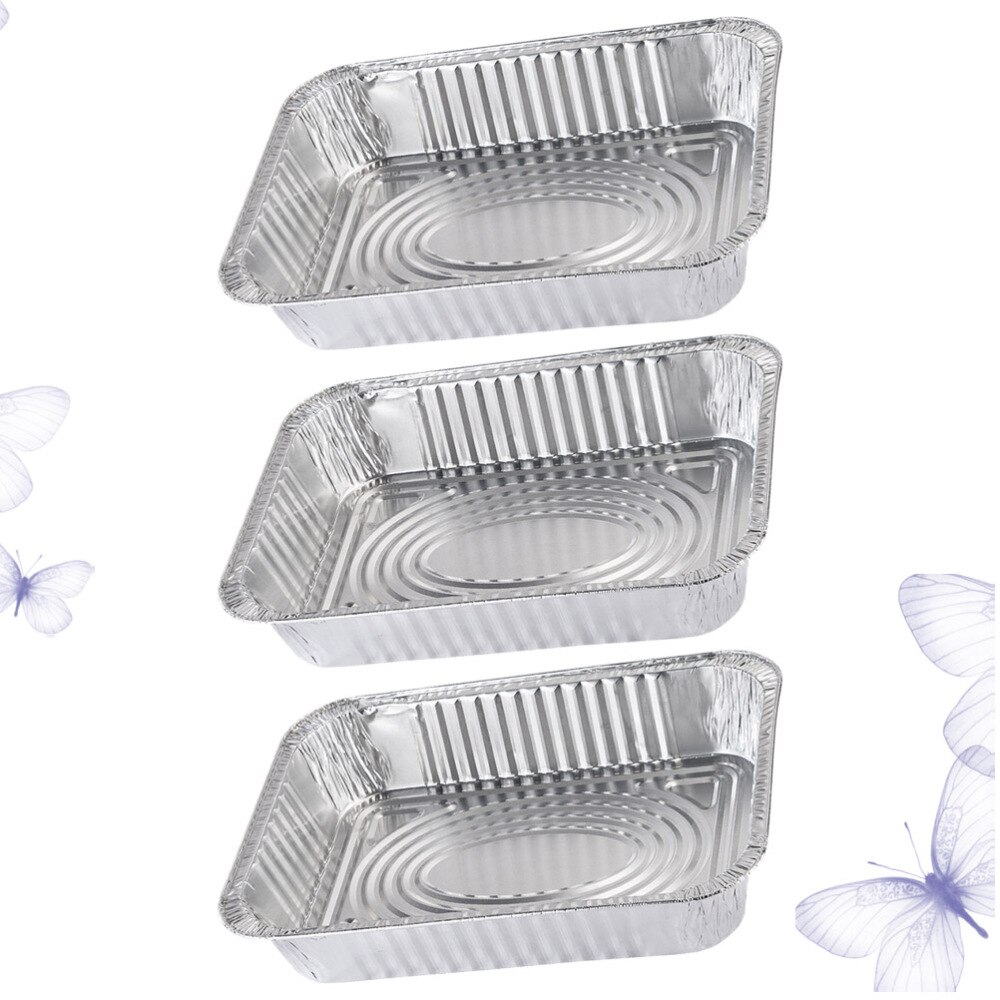 4pcs Disposable BBQ Drip Pan Aluminum Foil Tin Barbecue Pan Food Container Liner Trays Takeaway Packing Box with Cover(3500ml 3p