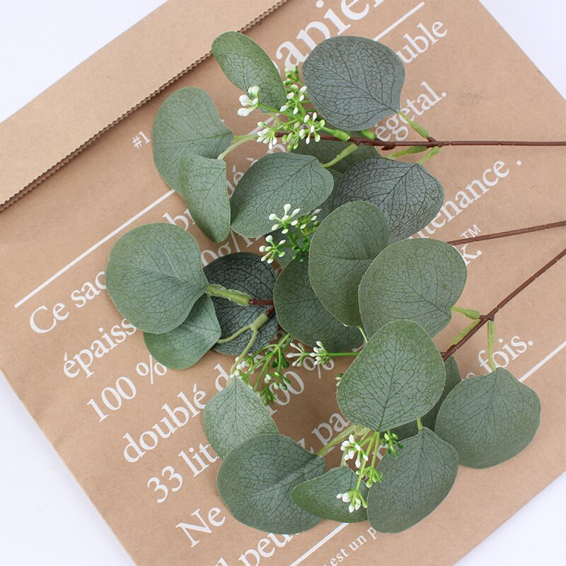 Kunstmatige Eucalyptus Bladeren Takken Groene Zijde Leaf Kunstplanten Voor Bloemen Boeketten Bruiloft Schieten Prop Greenery Decor