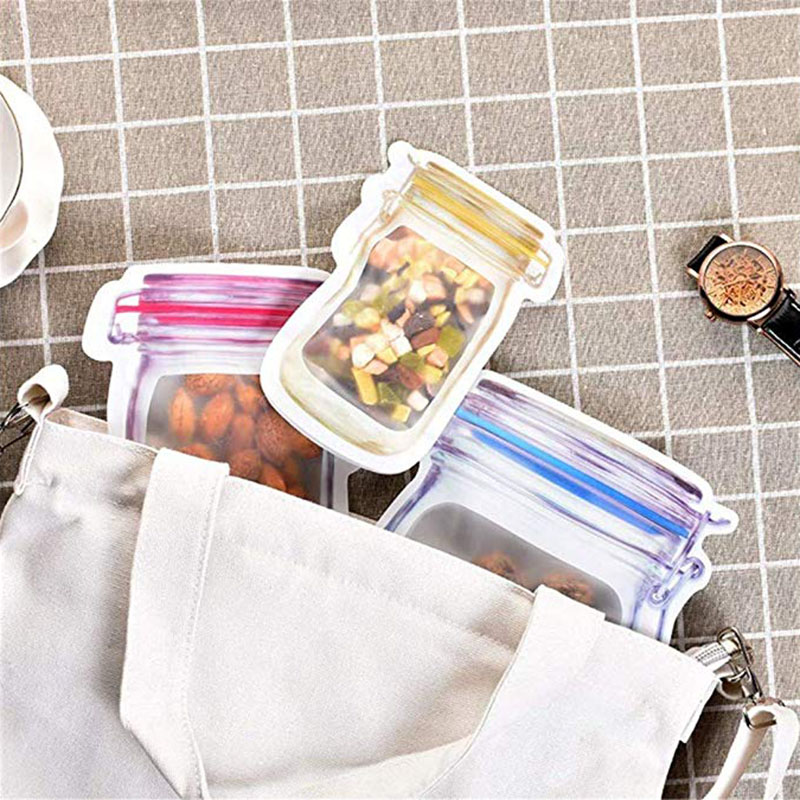 Mason Jar-bolsas reutilizables para botellas, bolsas de caramelos de frutos secos para galletas, Bolsa de almacenamiento de alimentos frescos, aperitivos, organizador de cocina sellado con cremallera, 5/10 Uds.