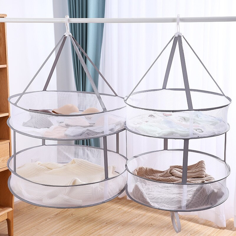 Double-Layer Clothes Drying Net Mesh Hanging Flat Clothes Drying Rack Collapsible Toys Dryer For Household drying socks