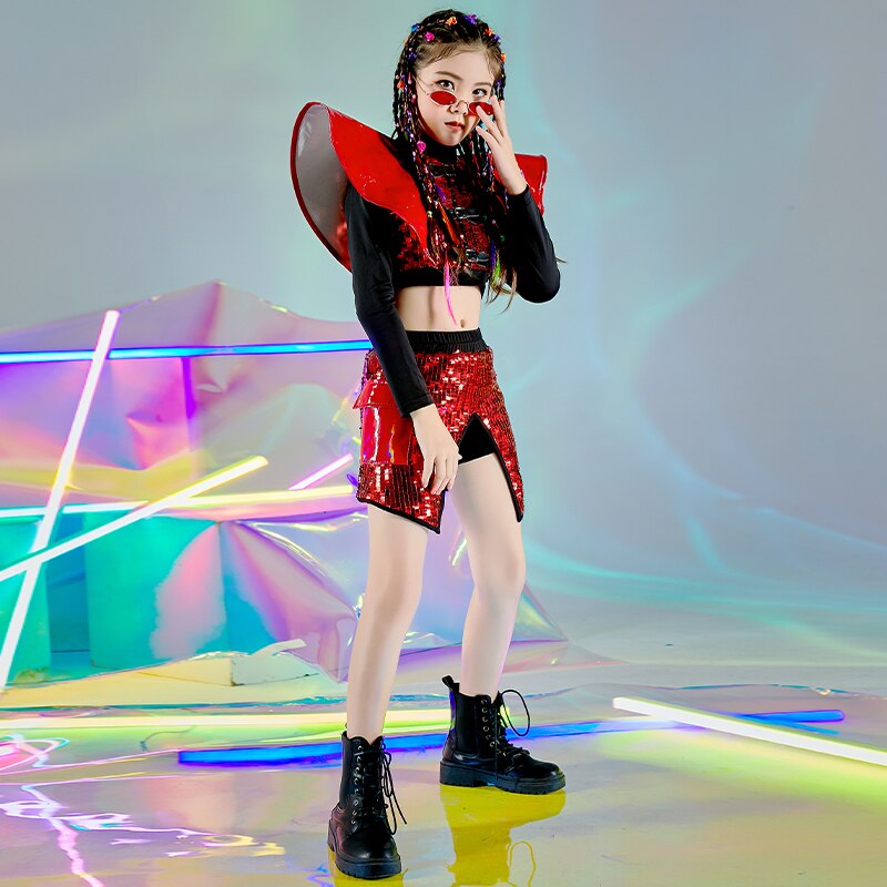Moda kostiumy robić tańca jazzowego cekinowe czerwone stroje taniec nowoczesny ubrania biodro-hopowe wydajność ulica Dancewear stroje sceniczne DN7211