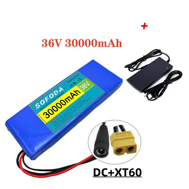 36V battery 100% genuine 36V 30000mAh 10S1P 18650 lithium-ion rechargeable battery pack 20A with BMS scooter and bicycle: light green