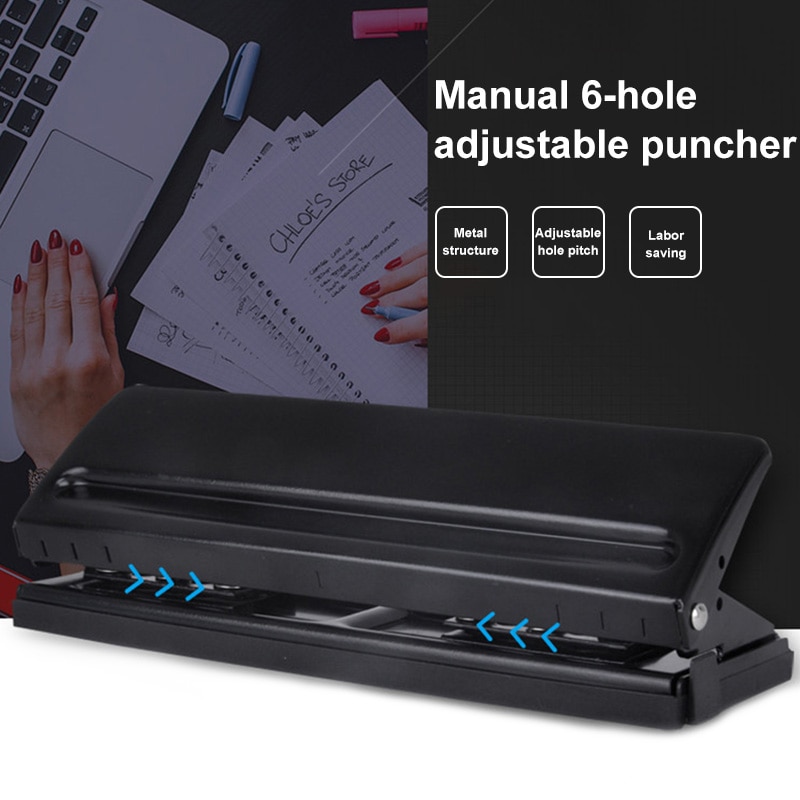 Manual 6 Holes Perforator Adjustable Universal Puncher for Files Paper Documents GDeals
