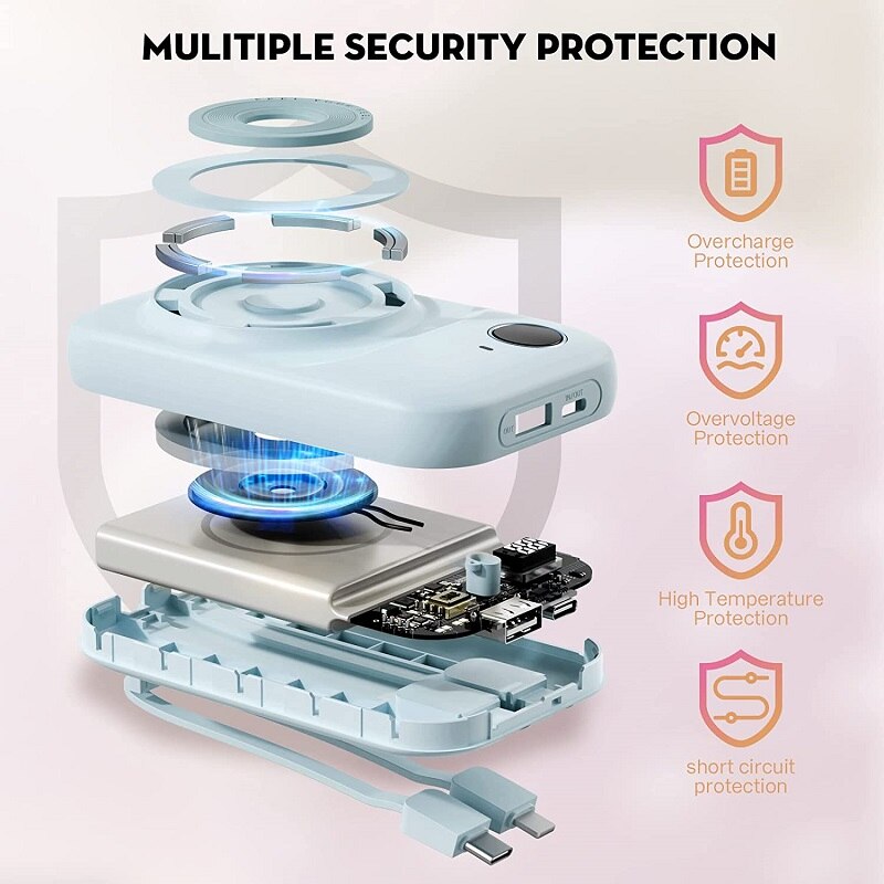 Liberfeel magnetische powerbank 10000 mah, kabellose schnelllade-powerbank mit intelligenter zweizeiliger digitalanzeige für iphones