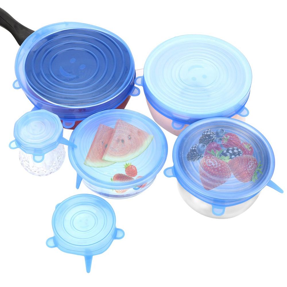 Kitchen Silicone Stretch Lids Silicone Durable Food Saver Covers Stretchable Silicone Food Saver Mixing Bowls Covers 6 Pieces