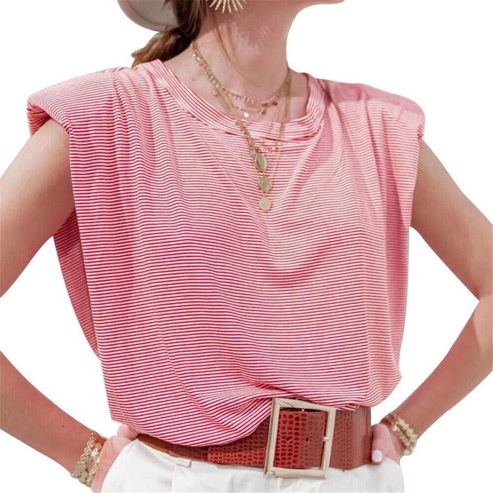 Nyligt kvinder sommer ærmeløs t-shirt bluse dame skulderpuder t-shirt casual top  s66