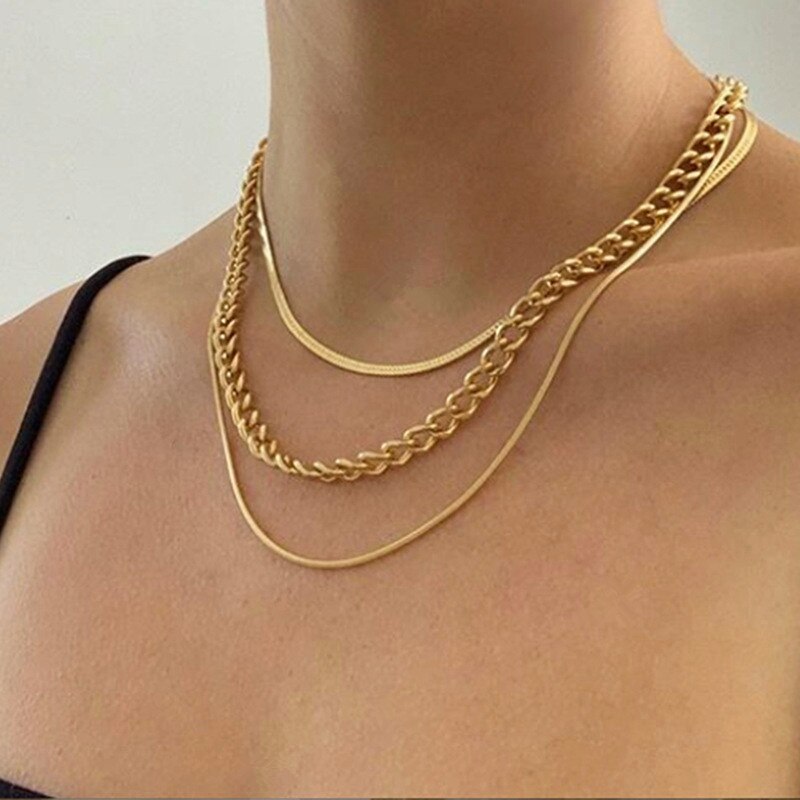 Gothic Punk Metal Multi Layer Dikke Ketting Choker Ketting Voor Vrouwen Mannen Gold Streetwear Sieraden Vrouwelijke Chocker Collier