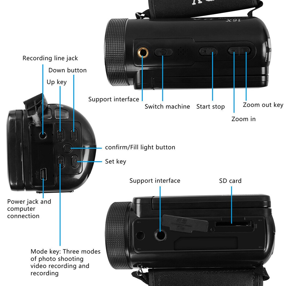 Hd 1080P Digitale Video Camera Met Microfoon Hd 1080P Camcorder 16x Digitale Zoom Camera Camcorder 2.4 Inch Scherm lichtgewicht