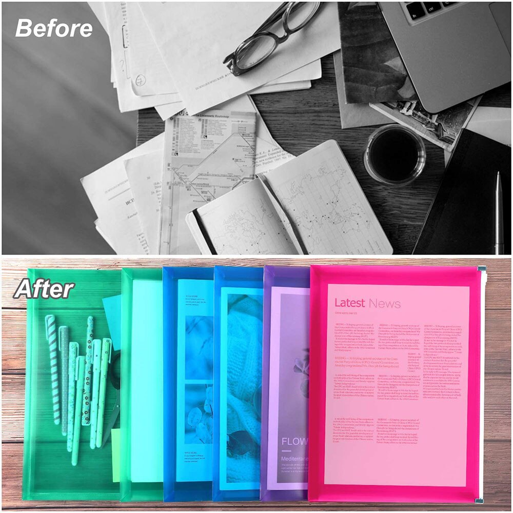 3PCS/Set A4 Poly Zip Envelopes Expandable Plastic Zipper Folders Waterproof Document File Pocket for School Office Organization