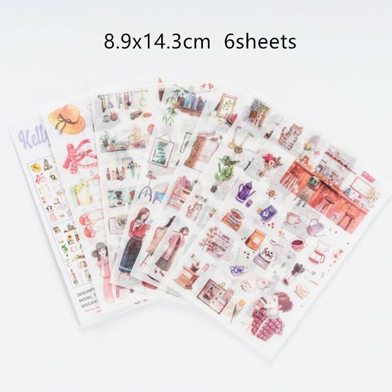 6sheets/pack/lot Korea Kawaii Doll Girl Paper Sticker Set Note Sticker Decoration Label Multifunction: Young women
