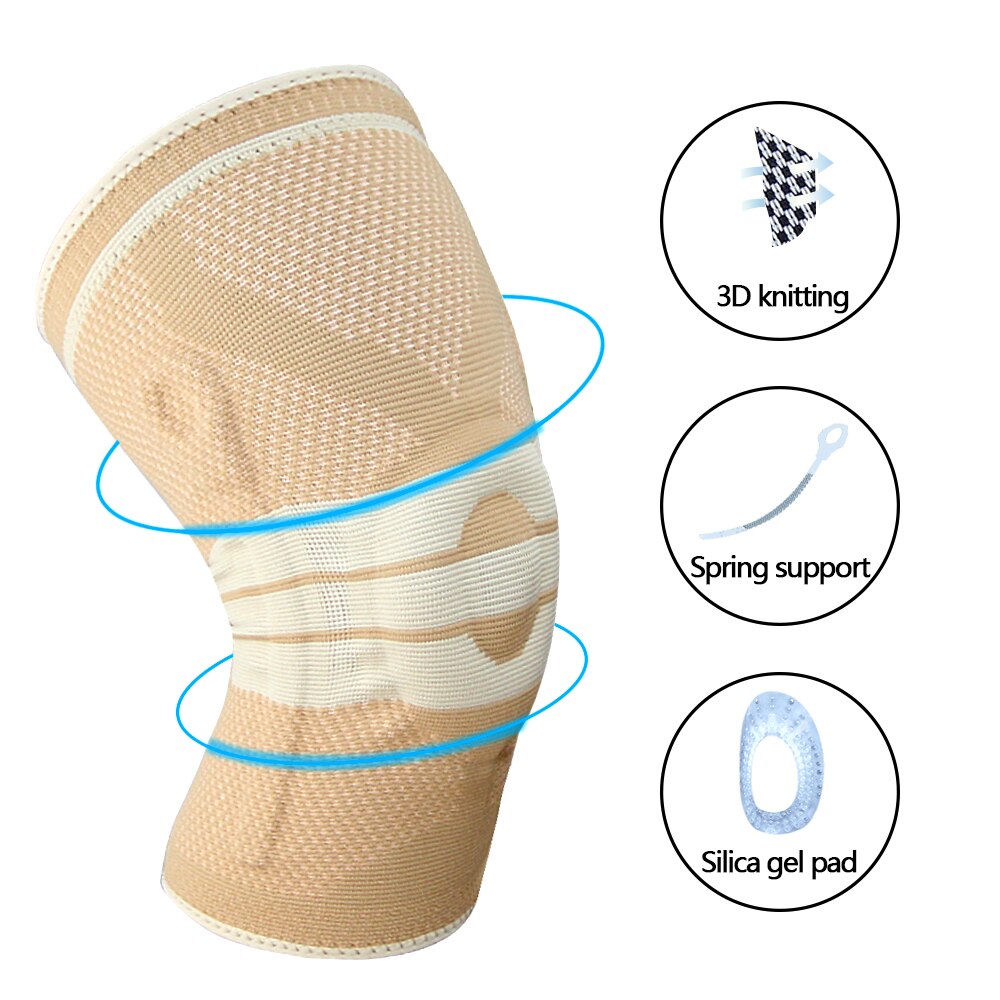 Knee Brace Knee Support Knee Compression Sleeve Support Elastic Knee Wraps Patella Stabilizer with Silicone Gel & Spring Support: Beige / S