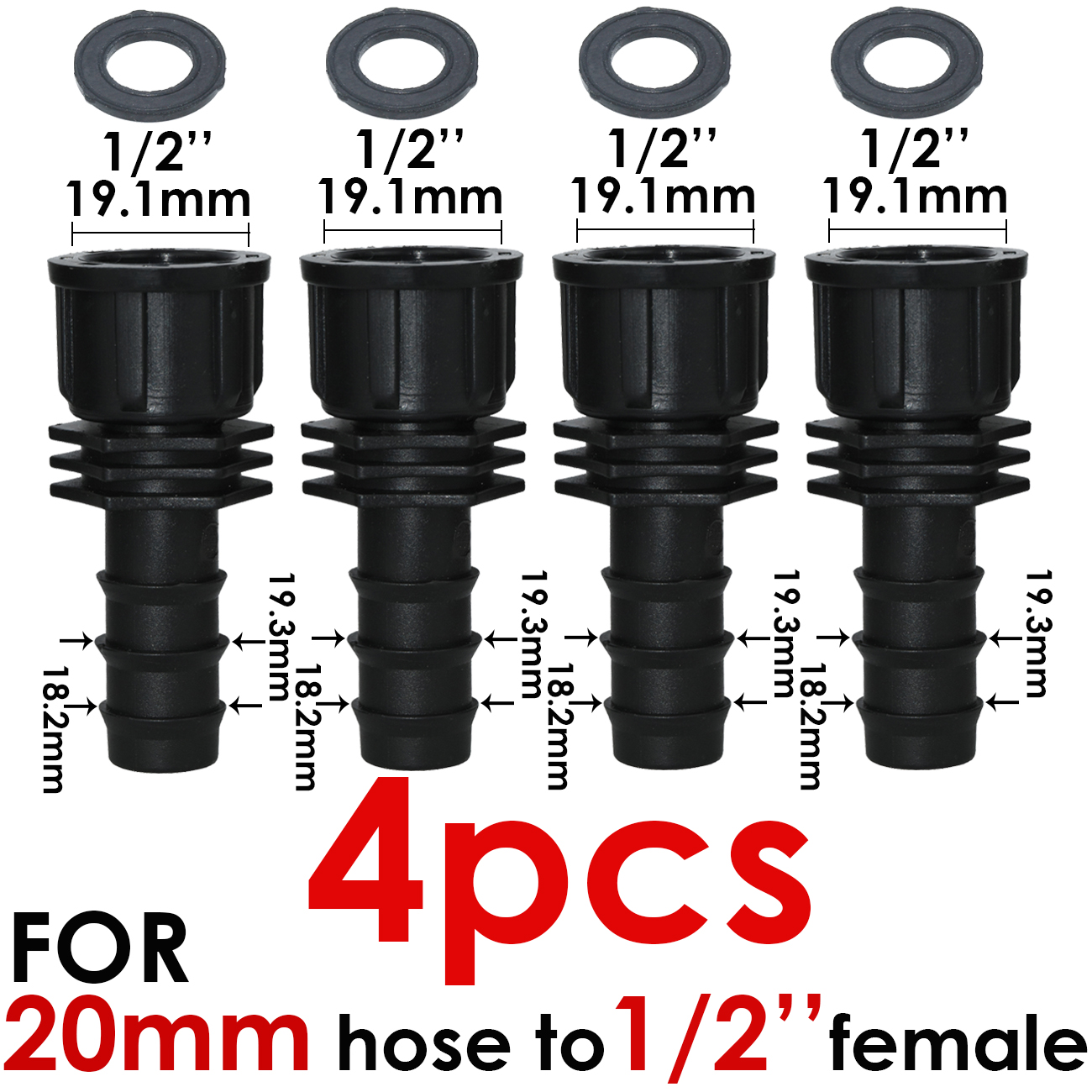 KESLA 4pcs Female Thread Connector 1/2 3/4" to Barb 16mm 20 25 PE Hose Adapter Irrigation Planter Drip System Garden Pipe Repair: Silver