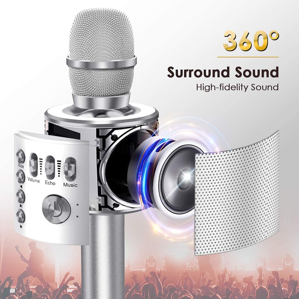 Wireless Handheld Microphone Protable Mic Speaker USB Rechargeable Bluetooth KTV Karaoke Machine Player