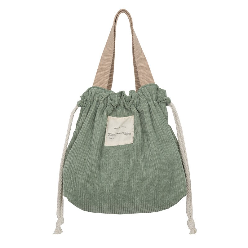 Lancheira portátil de veludo com cordão, bolsa japonesa para lancheira, cor sólida, de lona, feminina, pequena bolsa tote, sacola de comida e piquenique: Green