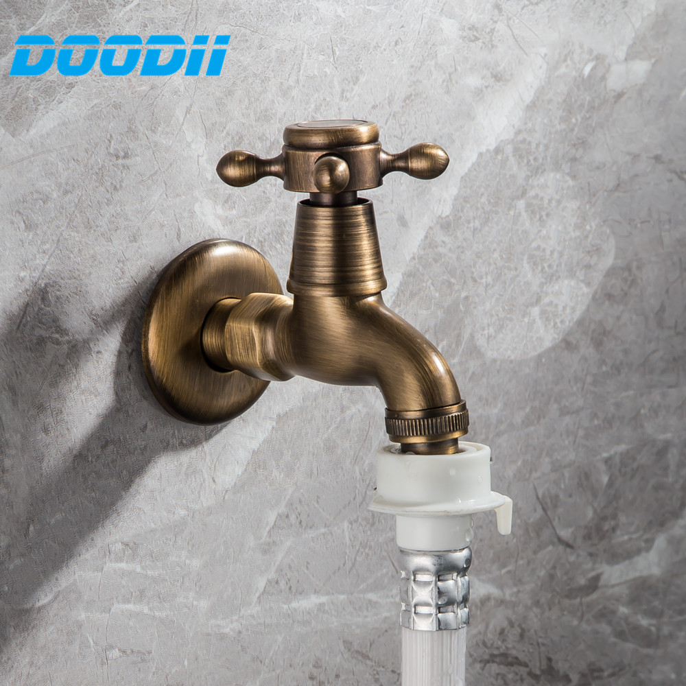 Antique Solid Brass Cold Water Wall Tap Garden Piscinas Long Washing Mop pool Machine Water Tap Basin Faucet Bibcock tap Doodii