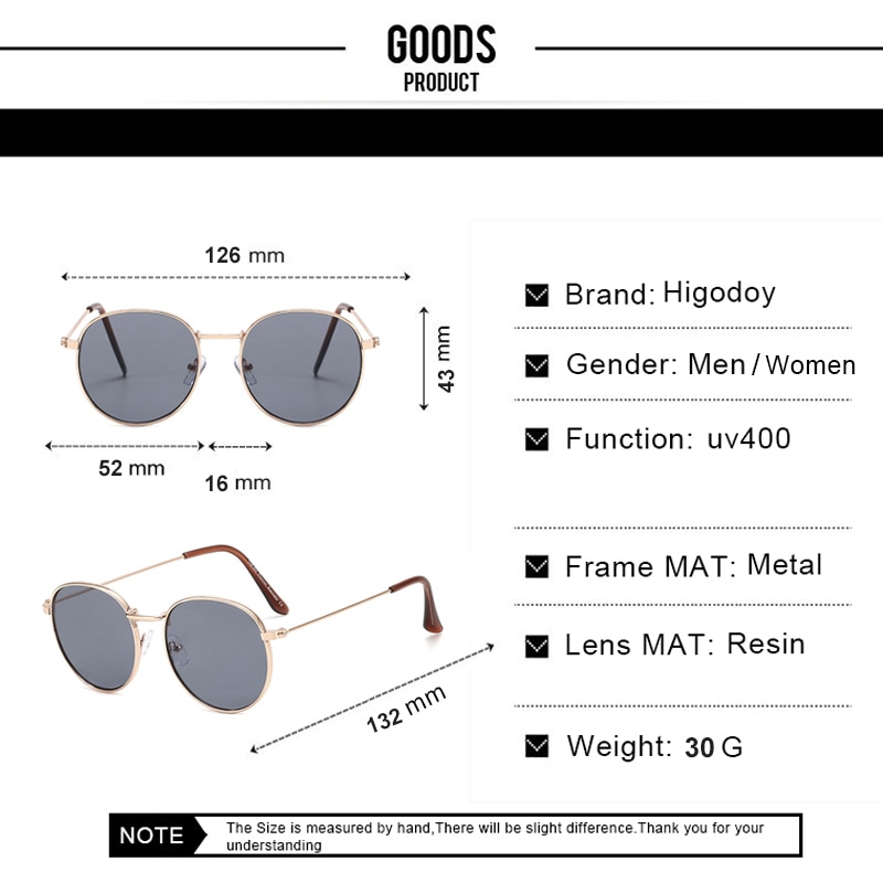 Higodoy retro ronde zonnebril voor dames, klassieke vintage metalen zonnebril, uv-beschermende zonnebril voor heren, merk