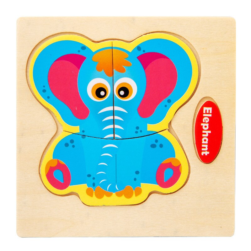 Cartoon Wooden Puzzle Children Animal/ Vehicle Jigsaw Toys 2-6 Year Baby Early Educational for Kids Game Fun Play: Elephant