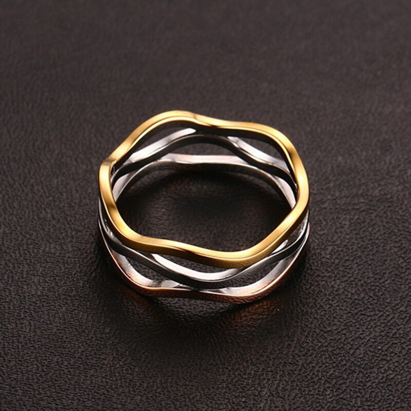 Aankomst Vrouwelijke Mode Drie Kleuren Ring Goud-Kleur Roestvrij Stalen Ring Voor Vrouwen Full Size