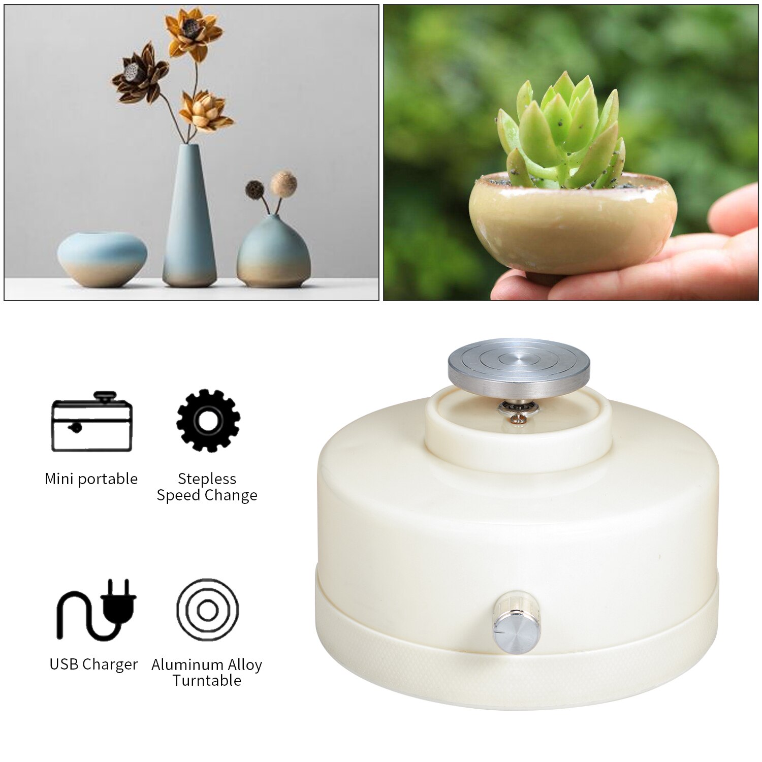 mini tornio per ceramica usb 4.3cm giradischi elettrico fatto a mano per tornitura dell'argilla, macchina per ceramica fai da te