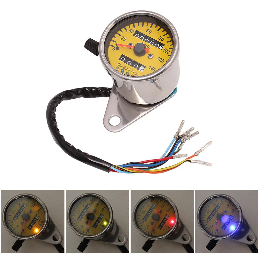 Cafe Racer 12V Universele Motorfiets Snelheidsmeter Kilometerteller Motor Dual Speed Meter Gauge Mijl met LED Indicator Snelheidsmeter