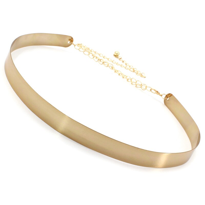 Women Punk Full Metal Mirror Skinny Waist Belt Metallic Silver Gold Plate 2cm 3.5cm Wide Chains Lady Ceinture Sashes For Dresses: 2cm-gold