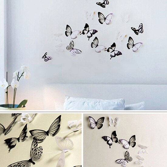 18 Pcs 3D Butterfly Shape Decals Fridge Wall Stickers DIY Art Room Home Decor For Kitchen Living Room Decoration Wallpaper