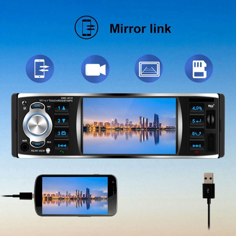 1 din 4.1 tuuman autoradio sn automaattinen o stereo fm bluetooth 2.0 mp5 soitin peruutuskamera dme -4019
