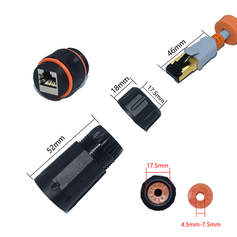 CAT6/CAT6A/CAT7 RJ45 waterdichte connector RJ45 Ethernet/netwerkconnector, rechtdoor breedband voor buiten
