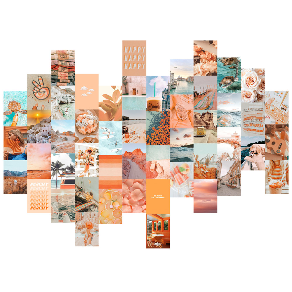 50 Stuks Bohemian Stijl Oranje Esthetische Wall Art Foto Collage Kit Ansichtkaarten Zee Zonsondergang Bloem Mooie Foto &#39;S Voor Bar Cafe decor