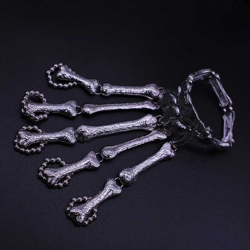 Nightclub Gothic Punk Skull Finger Bracelets for Women Skeleton Bone Hand Bracelets Bangles Christmas Halloween