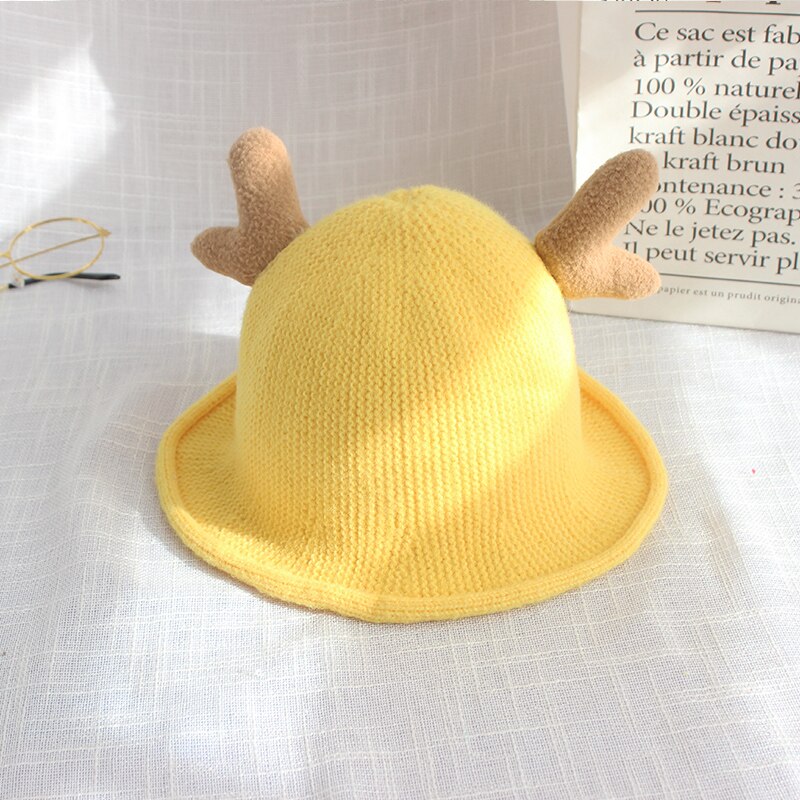 Sombrero Fedora con estampado de dibujos animados para niños y niñas, gorra flexible de 1 a 3 años con estampado de cornamusas, para Otoño e Invierno: yellow