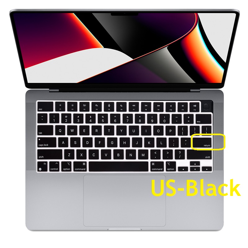 English Black Laptop Cover for Macbook Pro 14 in M1 Chip A2442 US EU Keyboard Cover Silicon For Macbook Pro 14 A2442 Skin: US-Black