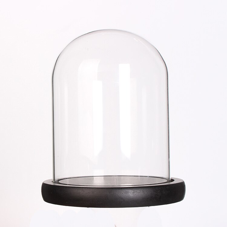 Glass Dome display case for Preserved Flowers bell jar with Wood Base Home wedding dia 10cmor 3.9inch height 12 cm or 4.7inch: black wood base