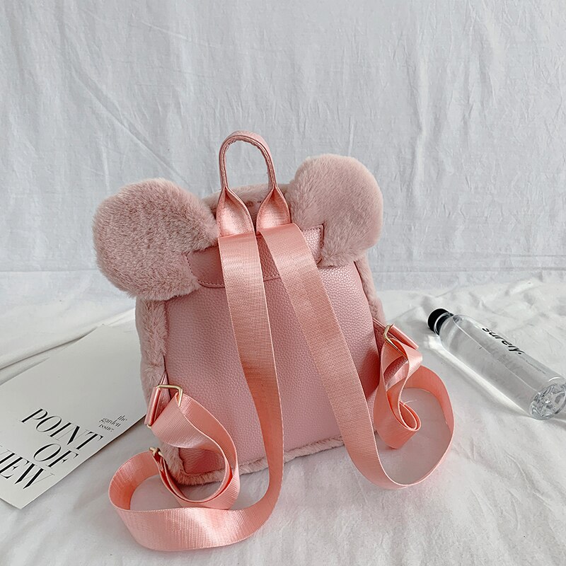 Bear Ears Plush Female Backpack Faux Fur Shoulders Bag Cute Furry Women Bag Winter Bags For Women 2022 Mini Girl Backpacks