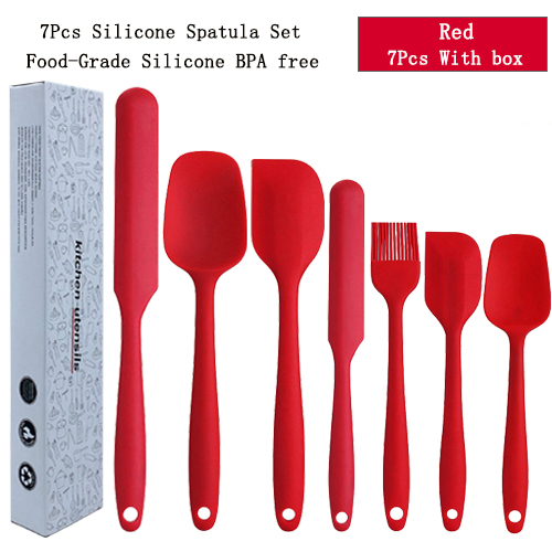 Kitchen Spatula Set BPA Free Silicone Scrapers Spoon Non-Stick Silica Cake BBQ Heat Resistant Cooking Utensils Baking Tools: 7pc Red Set--K2
