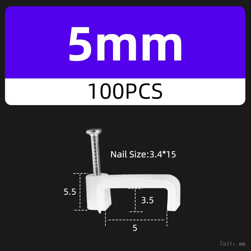 100Pcs Vierkante Draad Kabel Clip Houder Nail Telefoon Netwerk Muur Vaste Lijn Management Plastic Kaart 4/5/6/7/8/10/12/14Mm: Grey