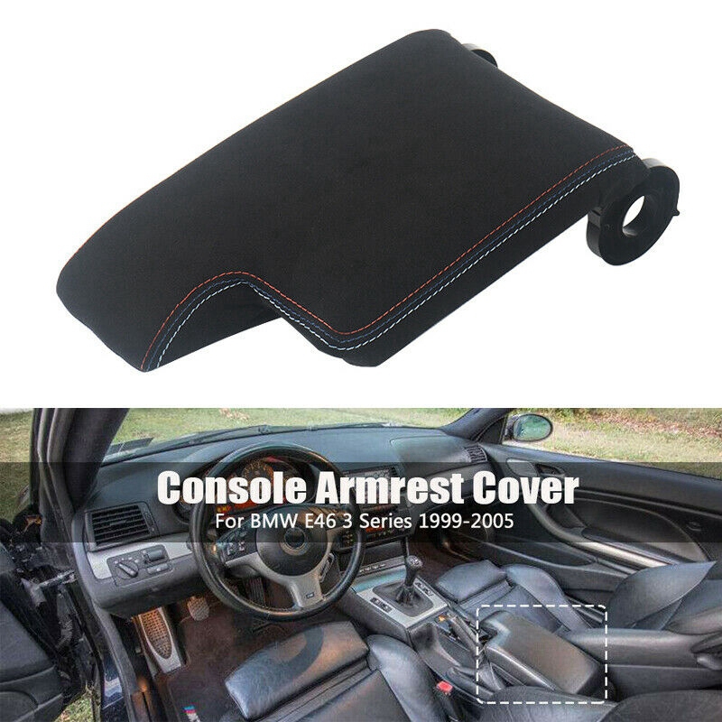 Zwart Suede Armsteun Doos Center Console Deksel Cover Opbergdoos Voor Bmw E46 3 Serie 1999-2004