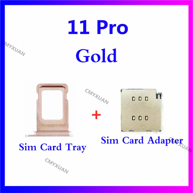 1set for iPhone 11 Pro /11proMax Dual SIM Card Reader +SIM Card tray Holder Slot Adapter Replacement: Golden 11 Pro