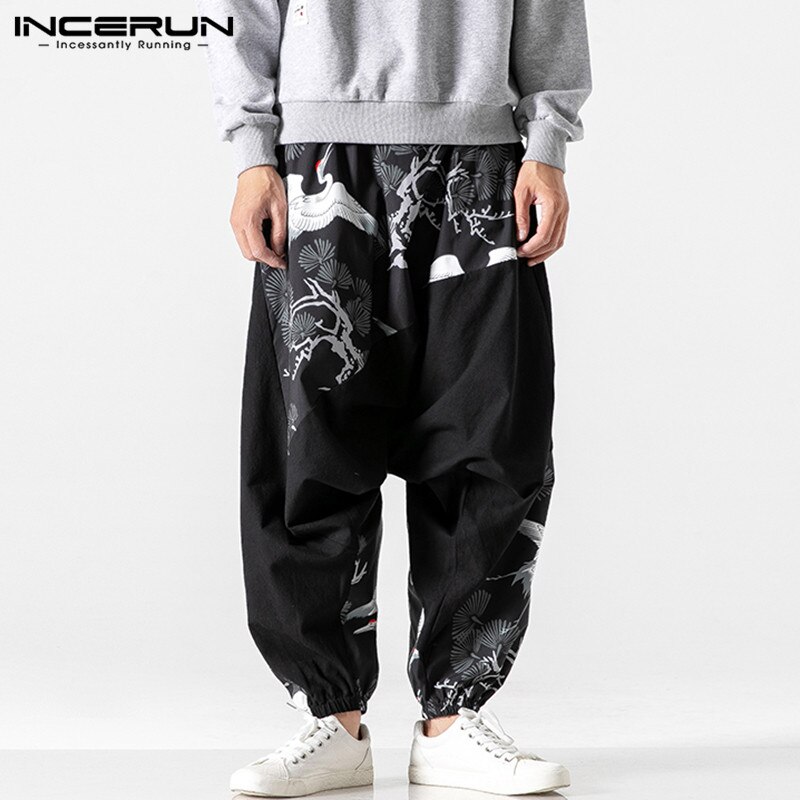 Pantalones de Harem para hombre, pantalones casuales con cintura elástica de retales impresos, pantalones para hombres, pantalones para correr, ropa de calle, pantalones sueltos de baile, pantalones para hombre