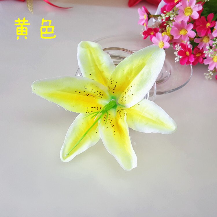 Flores de lirio artificiales de 13CM, cabezas de flores de seda, lirios de simulación, decoración de en casa, boda, manualidades de álbum de recortes, 10 unids/lote: yellow