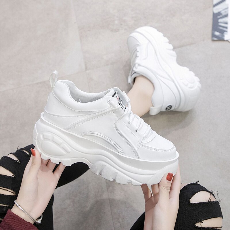 Kvindesko høj platform sneakers forår kvindesko casual sort/hvid sneakers til kvinder åndbar kvinde chunky sko