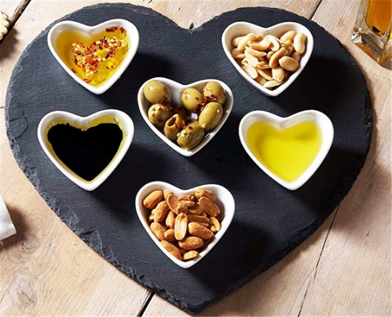 Populaire coeur forme naturel ardoise solide Steak assiette plateau à fromage assiette vaisselle Pizza Sushi plat Barbecue plateau os chine