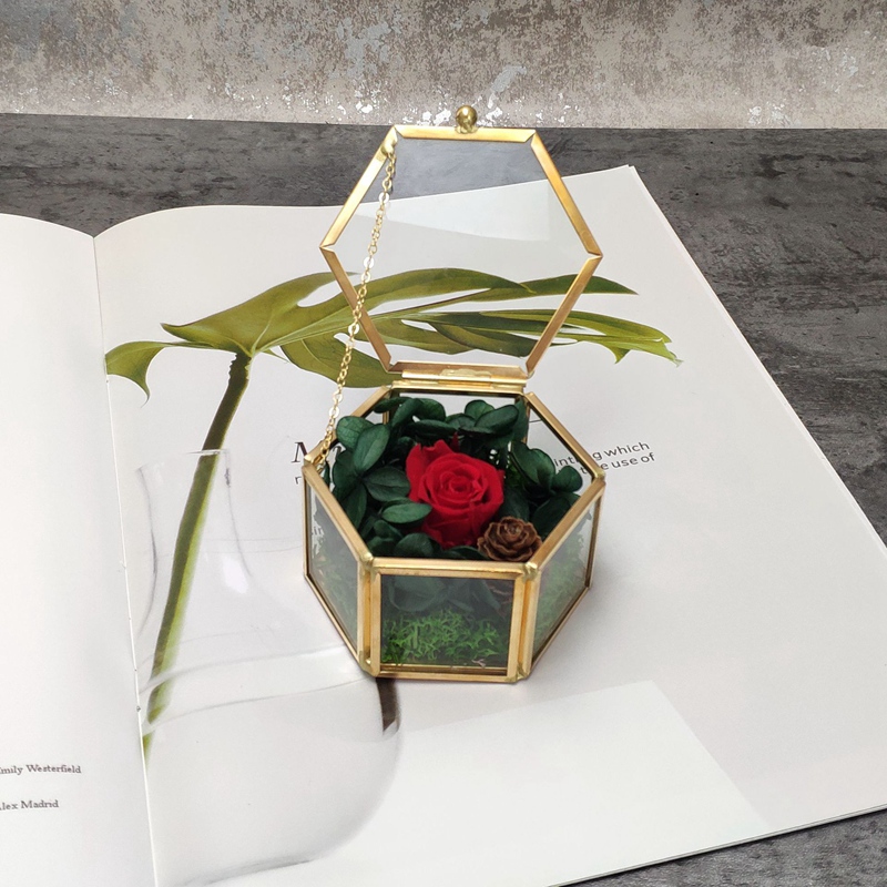 Hexagon Transparent Glass Ring Box Wedding Ring Box Geometric Clear Glass Jewelry Box Jewelry Organizer Holder Tabletop Containe
