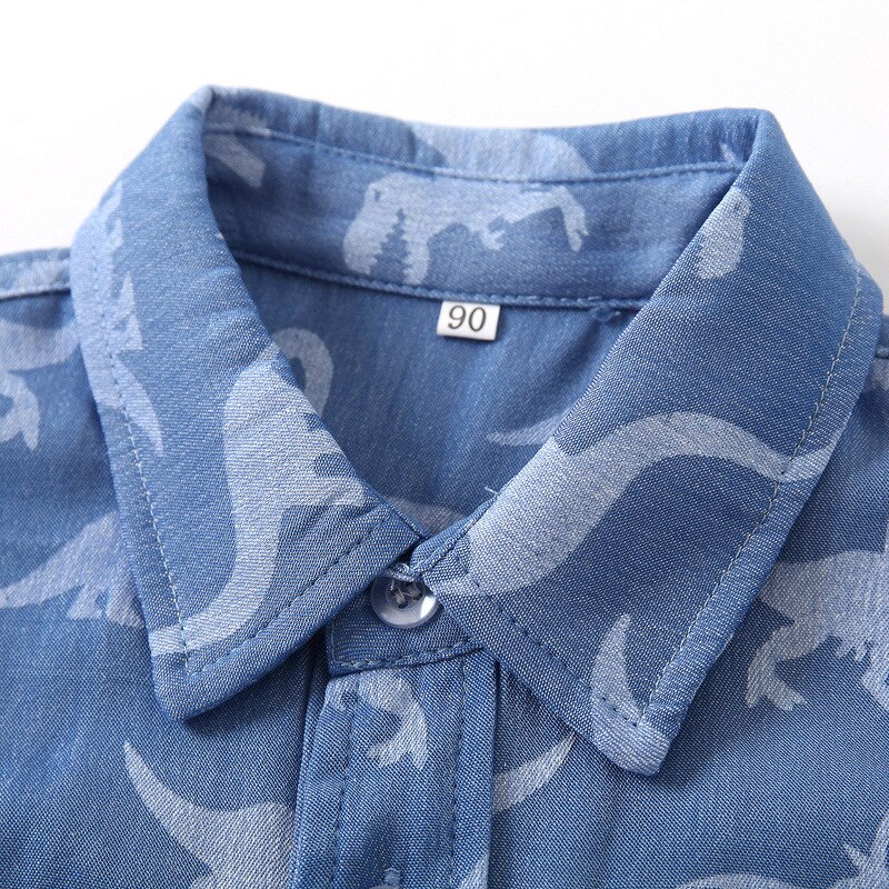 Top a maniche lunghe in denim a maniche lunghe primavera e autunno camicia a maniche lunghe in denim di dinosauro a maniche lunghe per ragazzi 2-6 anni