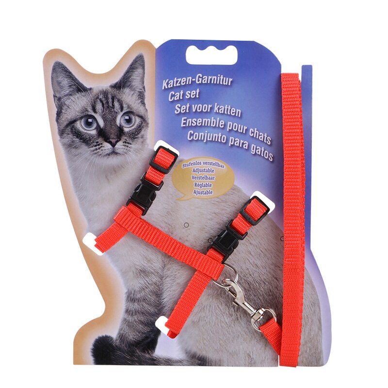 Arnés de nailon ajustable para gato, correa de tracción para mascotas, gatos y gatitos: Rojo